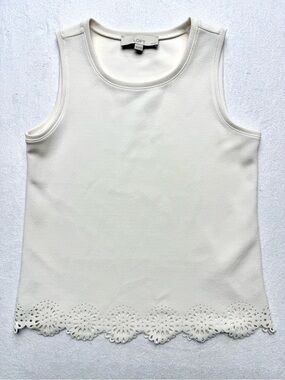LOFT Cream Eyelet Hem Sleeveless Tank